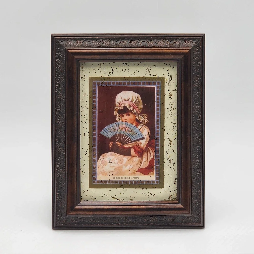 Vintage Ornate Antique Bronze Tone Frame Raised Floral Accent Victorian Girl 5x7